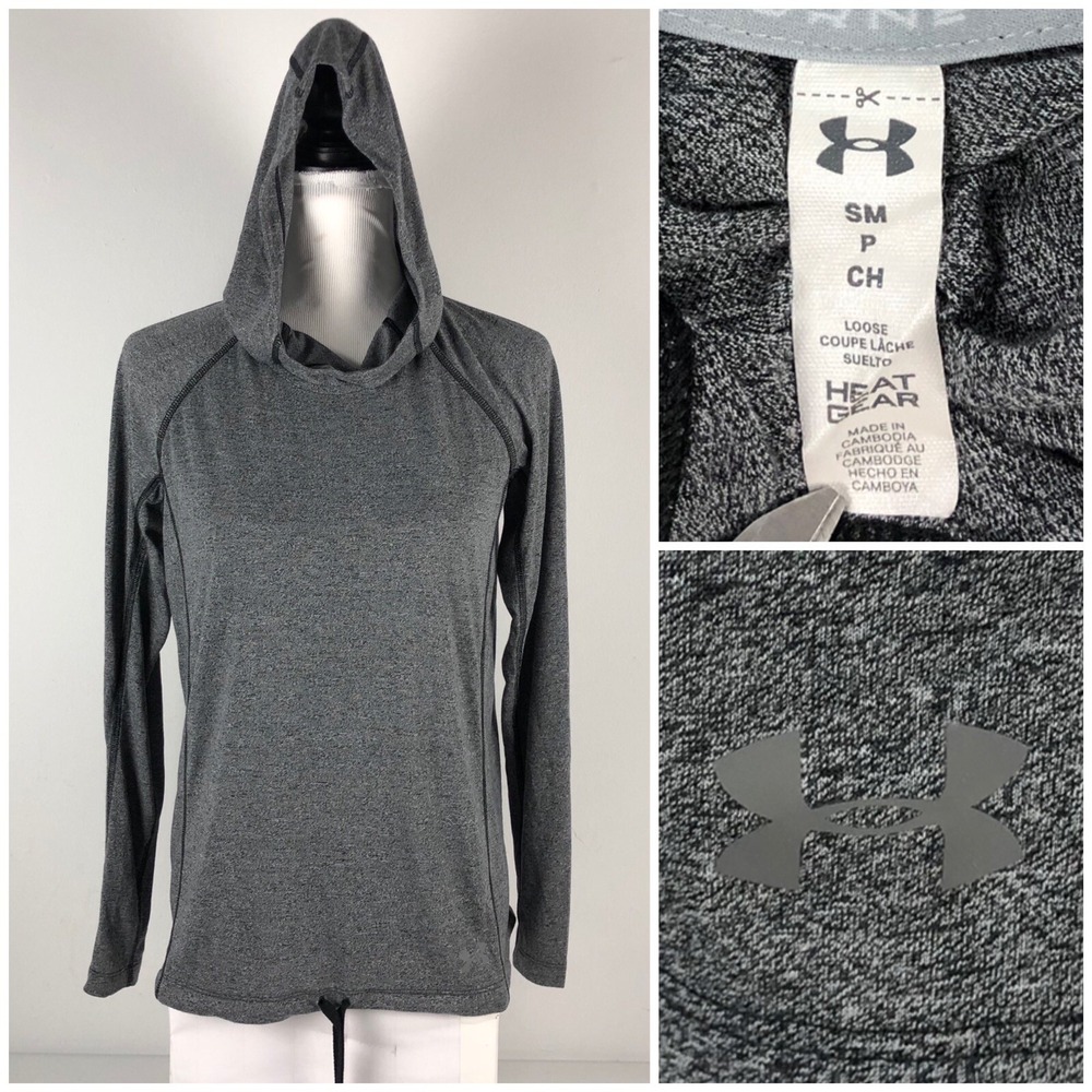 Under Armour Womens Small UA Threadborne Train Hoodie Shirt Long Sleeve Gray EUC